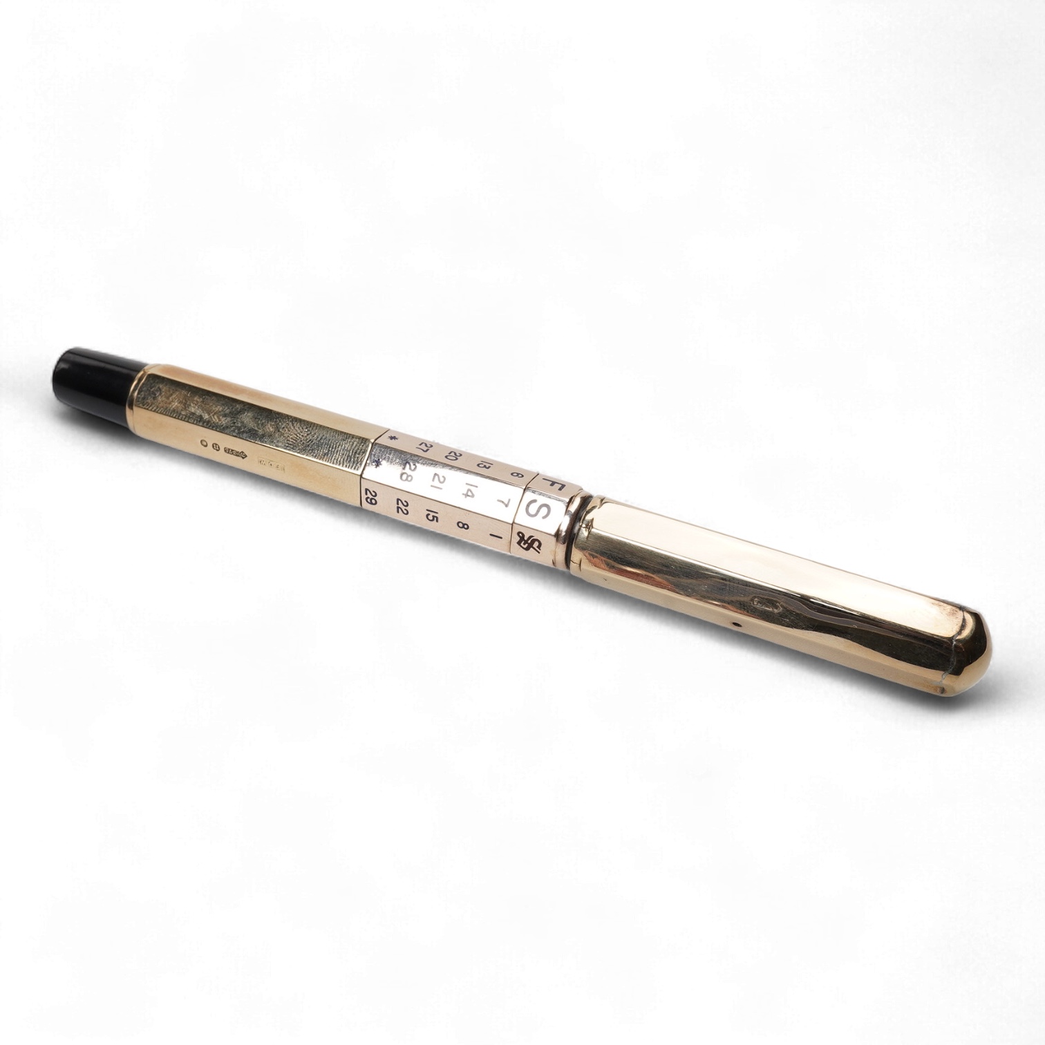 A very rare Waterman FDW 9ct. gold octagonal lever filled pen with perpetual calender fitted with No.2 Waterman nib